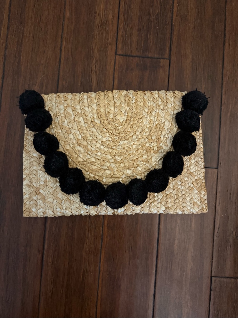 Shiraleah Natural Straw Clutch with Black Pom-Poms